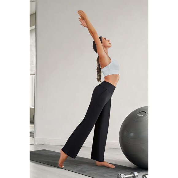 Wide Leg Pants Woman High Waist Yoga Pants with Pockets Loose Stretch Dress Work - Picture 5 of 5